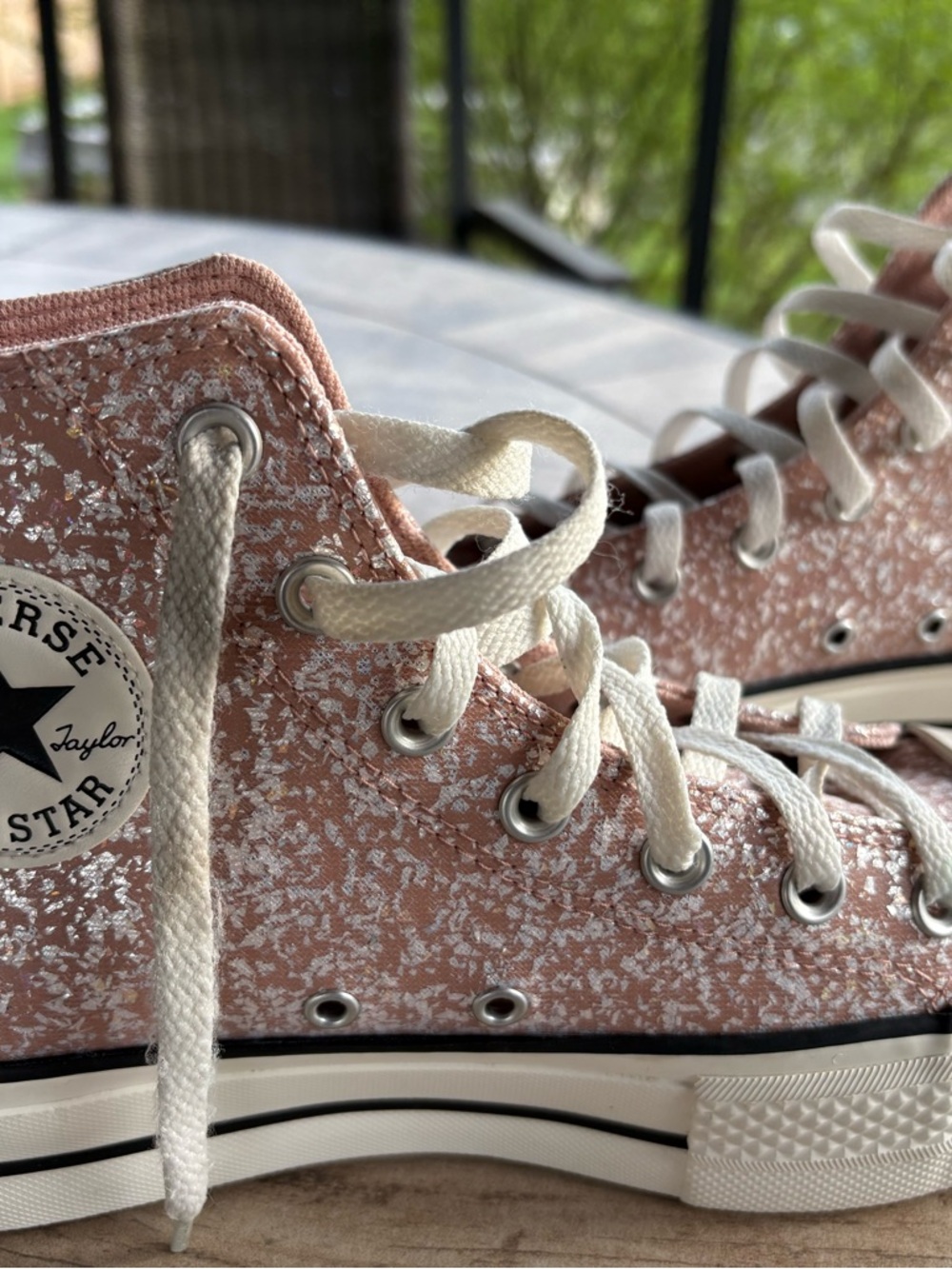 Converse Pink glitter High-Top Canvas Sneakers with White Soles - Picture 3 of 7